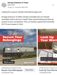 An example of a social media ad for a storage unit company.