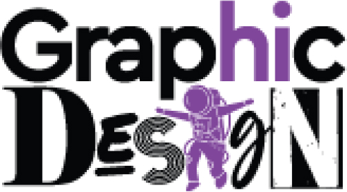 Creative graphic design text with a playful astronaut and diverse typography styles, symbolizing innovation and artistic expression.