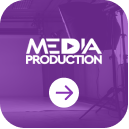 Purple media production icon featuring a professional studio setup, symbolizing video and content creation, with an arrow indicating navigation.