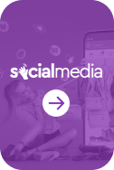Purple social media icon featuring a person taking a selfie with a large smartphone, symbolizing digital interaction and online presence, with an arrow indicating navigation.