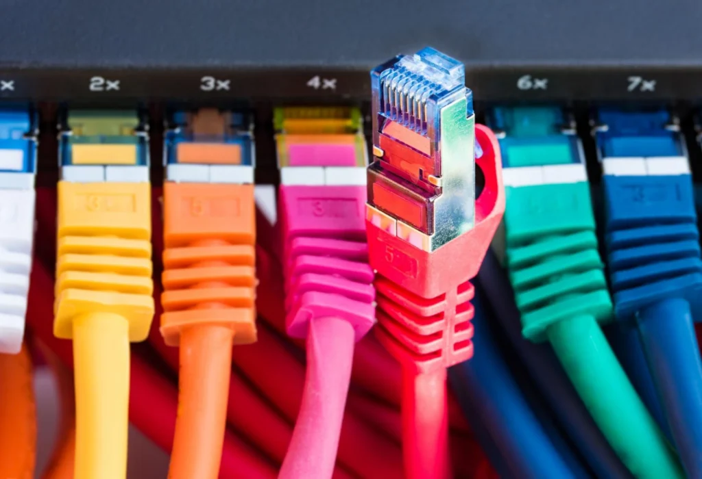 Here is the alt text for the image: Colorful Ethernet cables