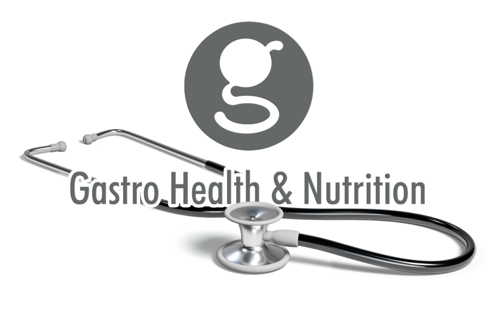 Logo of Gastro Health & Nutrition with a stethoscope in the background.