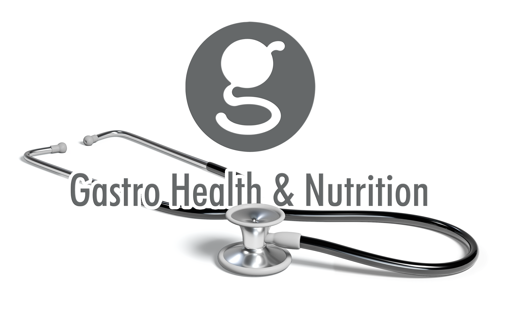 Logo of Gastro Health & Nutrition with a stethoscope in the background.