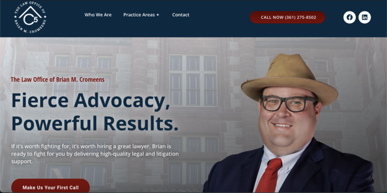 Brian M. Cromeens website header with text 'Fierce Advocacy, Powerful Results' and a call to action.