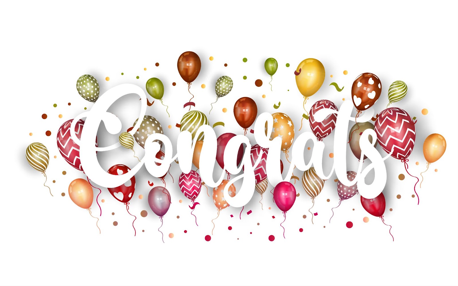 Congrats text with colorful balloons and confetti, celebrating a special occasion.