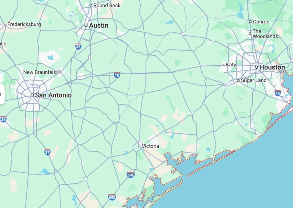 A map highlighting the major cities of Texas, including Houston, Austin, and San Antonio.